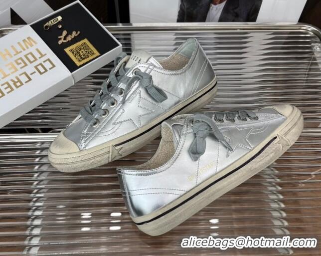 Best Price Golden Goose V-Star 2 Leather Sneaker Silver 080979