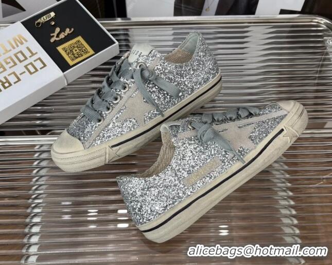 Discount Golden Goose V-Star 2 Sequins Sneaker Silver 080981