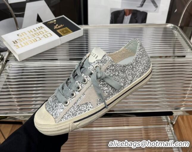 Discount Golden Goose V-Star 2 Sequins Sneaker Silver 080981