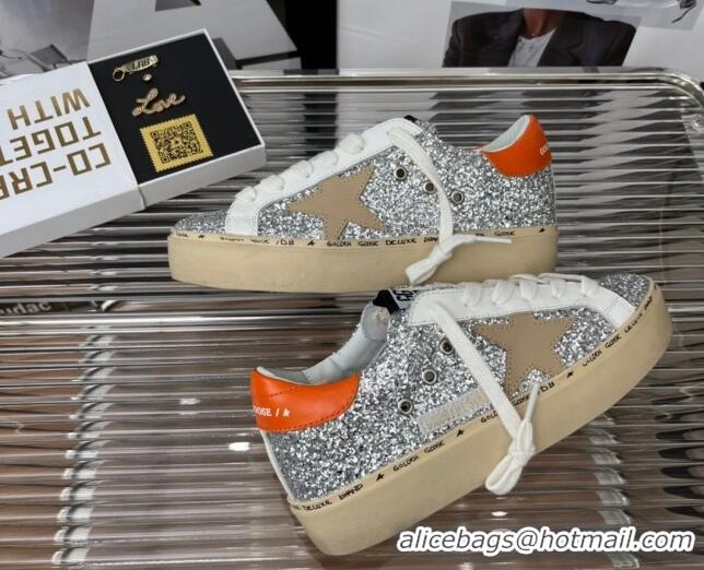 Top Grade Golden Goose Hi Star Sequins Sneakers Silver/Orange 080994