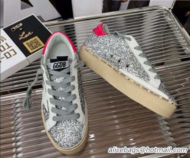 Stylish Golden Goose Hi Star Sequins Sneakers Silver/Pink 2080995