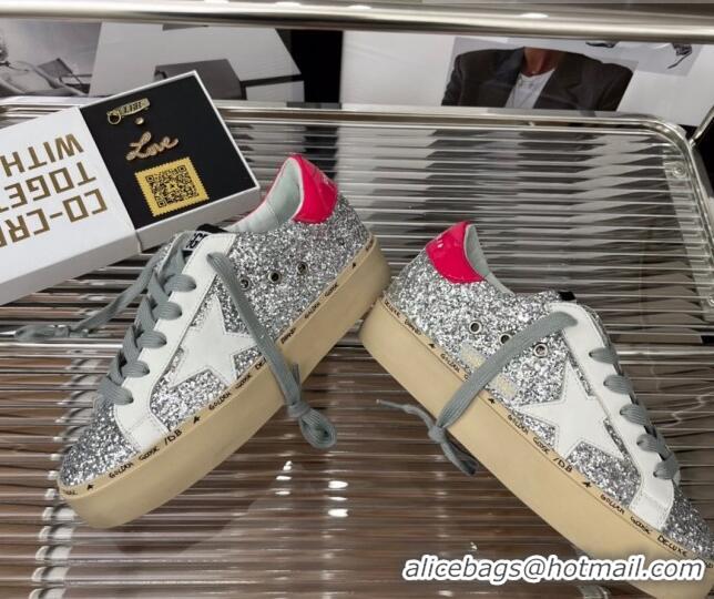 Stylish Golden Goose Hi Star Sequins Sneakers Silver/Pink 2080995