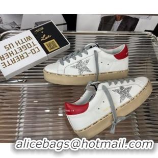 Classic Hot Golden Goose Hi Star Silky Calfskin Sneakers White/Red 080998