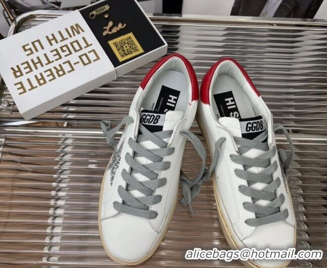 Classic Hot Golden Goose Hi Star Silky Calfskin Sneakers White/Red 080998