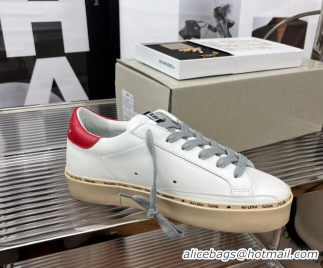 Classic Hot Golden Goose Hi Star Silky Calfskin Sneakers White/Red 080998