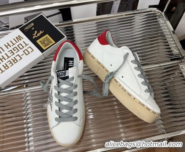 Classic Hot Golden Goose Hi Star Silky Calfskin Sneakers White/Red 080998