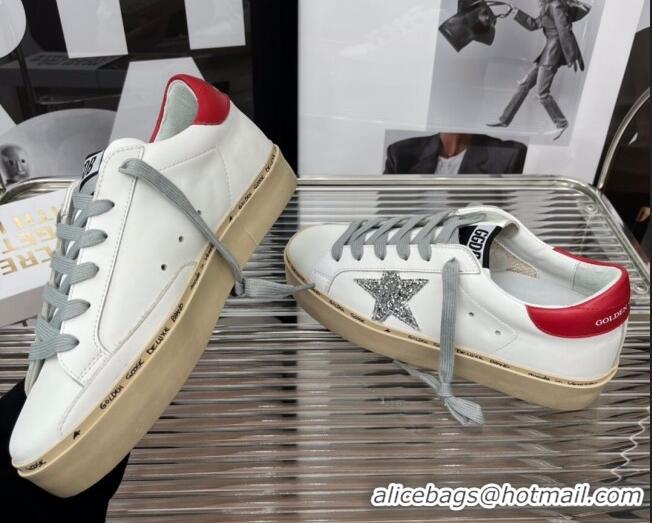 Classic Hot Golden Goose Hi Star Silky Calfskin Sneakers White/Red 080998