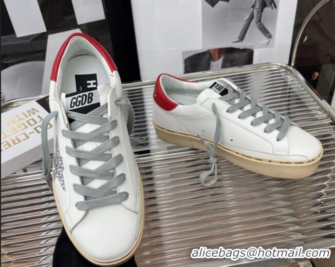 Classic Hot Golden Goose Hi Star Silky Calfskin Sneakers White/Red 080998