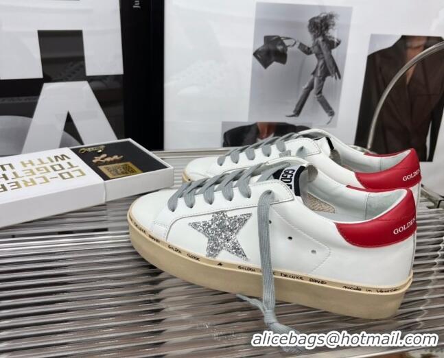 Classic Hot Golden Goose Hi Star Silky Calfskin Sneakers White/Red 080998