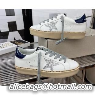 Good Looking Golden Goose Hi Star Silky Calfskin Sneakers White/Navy Blue 080999