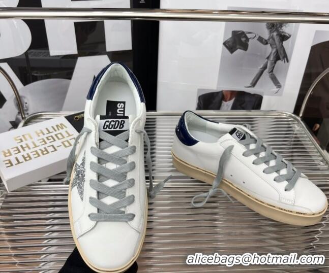 Good Looking Golden Goose Hi Star Silky Calfskin Sneakers White/Navy Blue 080999