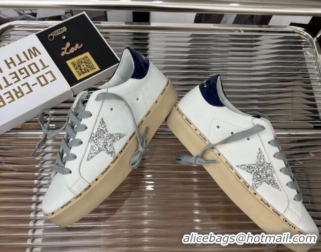 Good Looking Golden Goose Hi Star Silky Calfskin Sneakers White/Navy Blue 080999