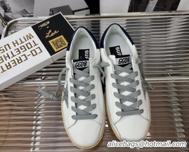 Good Looking Golden Goose Hi Star Silky Calfskin Sneakers White/Navy Blue 080999