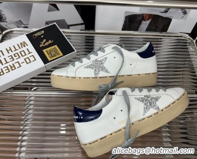 Good Looking Golden Goose Hi Star Silky Calfskin Sneakers White/Navy Blue 080999