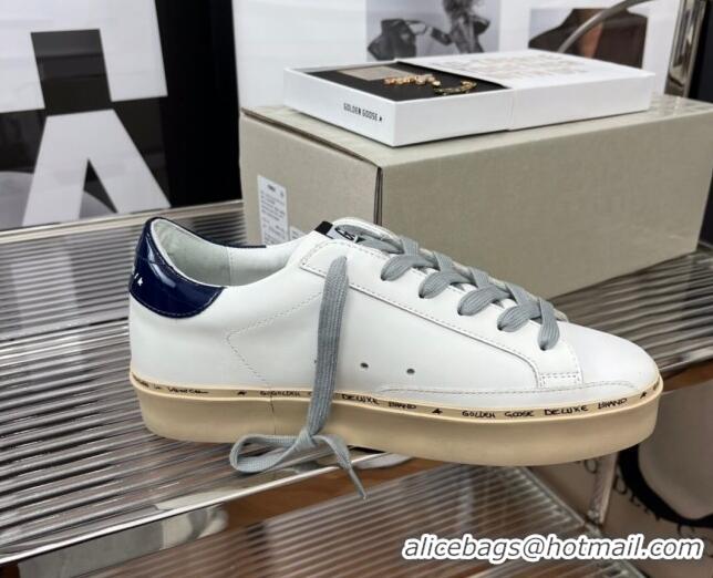 Good Looking Golden Goose Hi Star Silky Calfskin Sneakers White/Navy Blue 080999