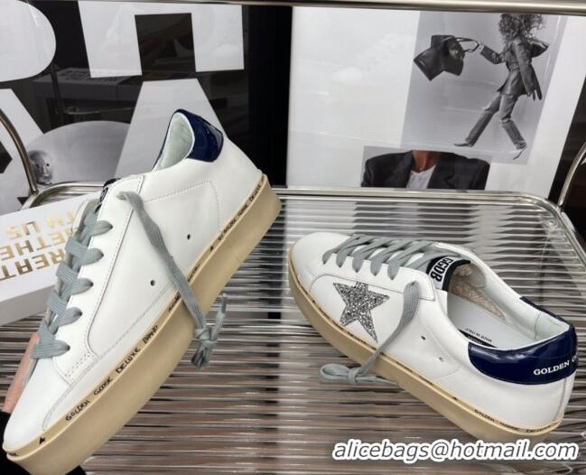 Good Looking Golden Goose Hi Star Silky Calfskin Sneakers White/Navy Blue 080999