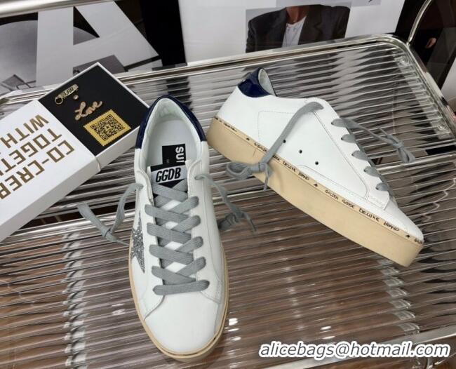 Good Looking Golden Goose Hi Star Silky Calfskin Sneakers White/Navy Blue 080999