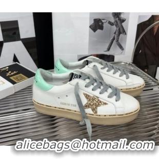 Unique Style Golden Goose Hi Star Silky Calfskin Sneakers White/Light Green 0809103