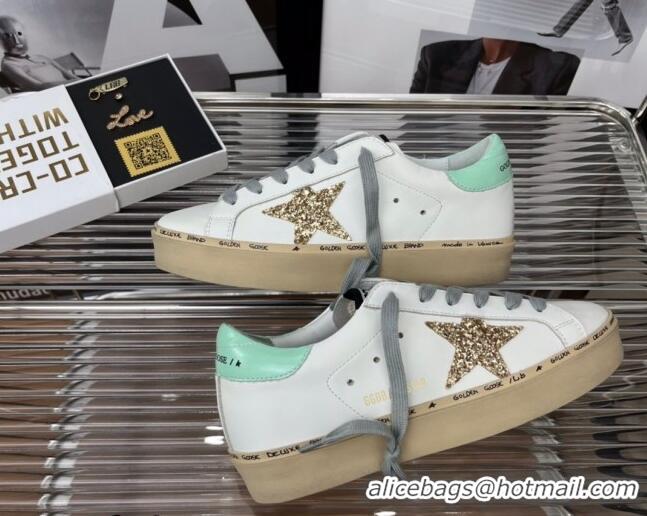 Unique Style Golden Goose Hi Star Silky Calfskin Sneakers White/Light Green 0809103