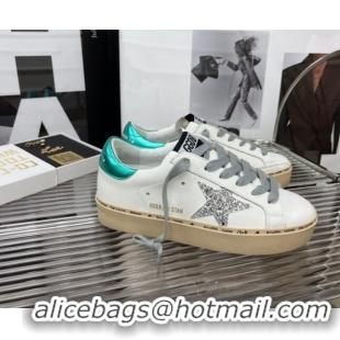 Discount Golden Goose Hi Star Silky Calfskin Sneakers White/Metallic Blue 0809104