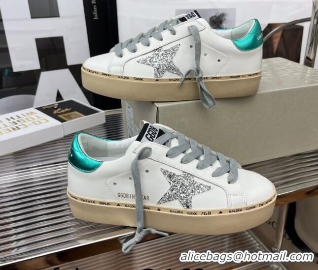 Discount Golden Goose Hi Star Silky Calfskin Sneakers White/Metallic Blue 0809104