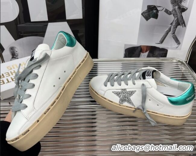 Discount Golden Goose Hi Star Silky Calfskin Sneakers White/Metallic Blue 0809104