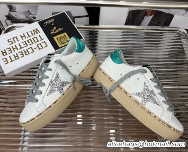 Discount Golden Goose Hi Star Silky Calfskin Sneakers White/Metallic Blue 0809104