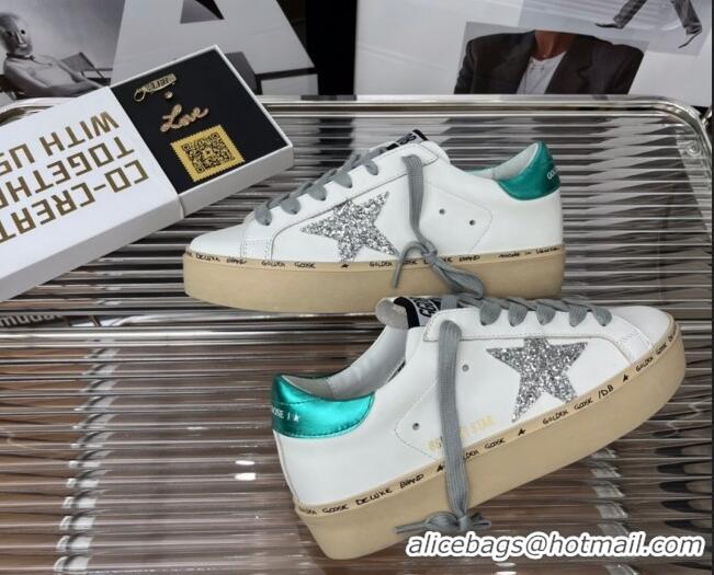 Discount Golden Goose Hi Star Silky Calfskin Sneakers White/Metallic Blue 0809104