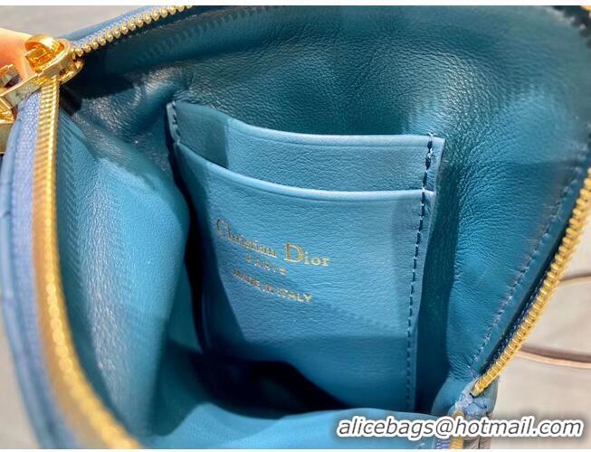 Top Quality DIOR CARO MULTIFUNCTIONAL POUCH Supple Cannage Calfskin S5036UW Blue