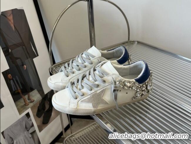 Stylish Golden Goose Super-Star LTD Calfskin Sneakers with Crystal White/Blue 0809122