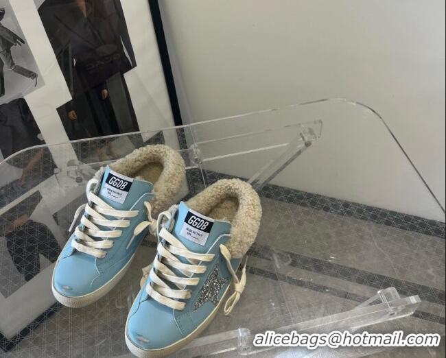 Perfect Golden Goose GGDB Super-Star Sabots Mule Sneakers in Leather and Shearling Blue 2101003