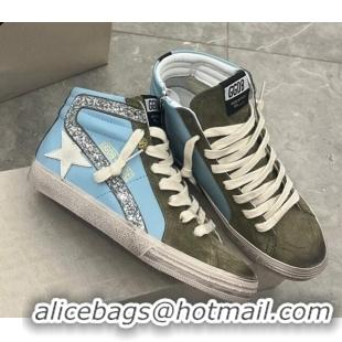 Low Cost Golden Goose GGDB Slide High-top Sneakers in Leather and Suede Blue/Green 2101008