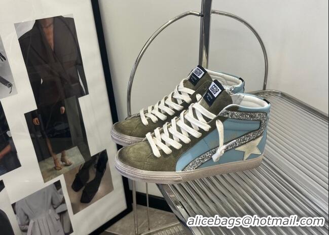 Low Cost Golden Goose GGDB Slide High-top Sneakers in Leather and Suede Blue/Green 2101008