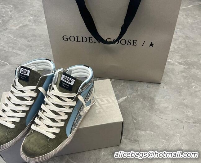 Low Cost Golden Goose GGDB Slide High-top Sneakers in Leather and Suede Blue/Green 2101008