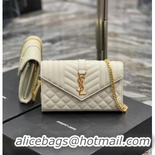 Famous Brand SAINT LAURENT MONOGRAM CHAIN WALLET IN MIX MATELASSE GRAIN DE POUDRE EMBOSSED LEATHER 620280 BEIGE&GOLD