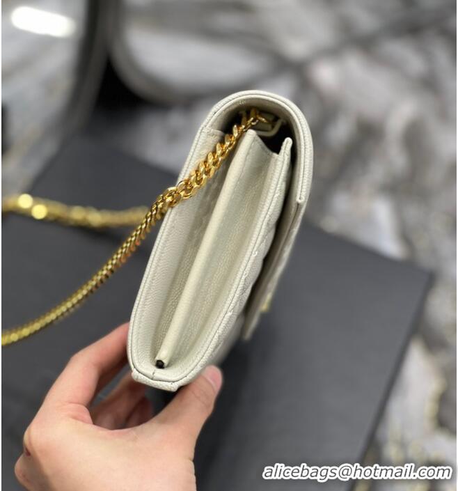 Famous Brand SAINT LAURENT MONOGRAM CHAIN WALLET IN MIX MATELASSE GRAIN DE POUDRE EMBOSSED LEATHER 620280 BEIGE&GOLD