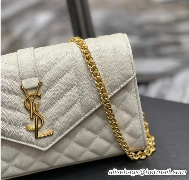 Famous Brand SAINT LAURENT MONOGRAM CHAIN WALLET IN MIX MATELASSE GRAIN DE POUDRE EMBOSSED LEATHER 620280 BEIGE&GOLD