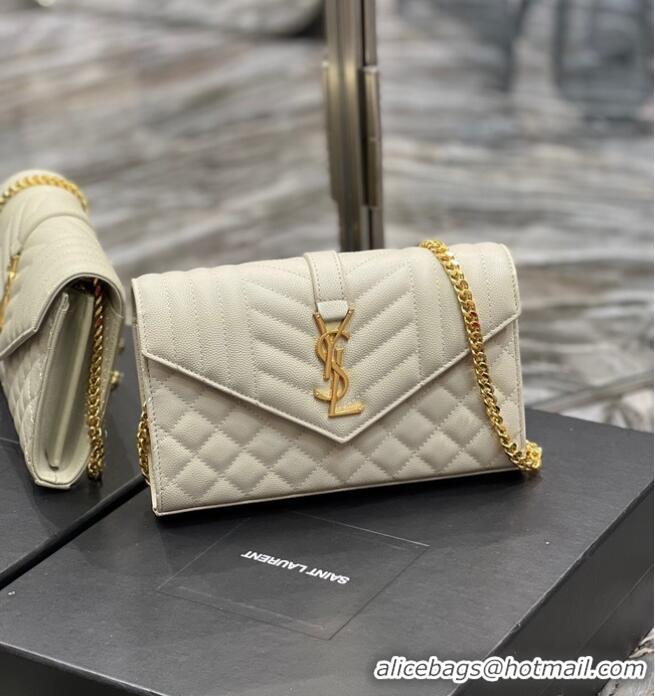 Famous Brand SAINT LAURENT MONOGRAM CHAIN WALLET IN MIX MATELASSE GRAIN DE POUDRE EMBOSSED LEATHER 620280 BEIGE&GOLD