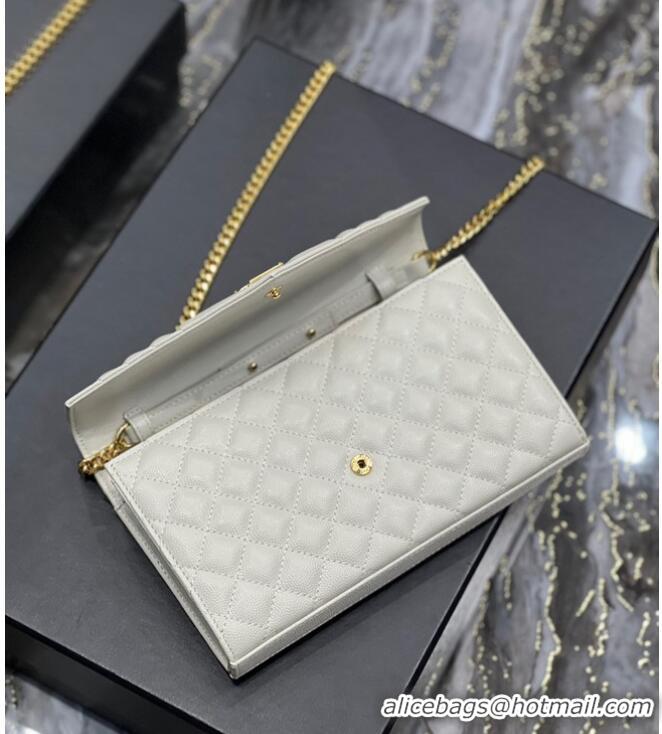 Famous Brand SAINT LAURENT MONOGRAM CHAIN WALLET IN MIX MATELASSE GRAIN DE POUDRE EMBOSSED LEATHER 620280 BEIGE&GOLD