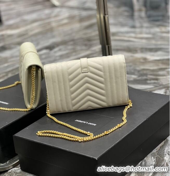 Famous Brand SAINT LAURENT MONOGRAM CHAIN WALLET IN MIX MATELASSE GRAIN DE POUDRE EMBOSSED LEATHER 620280 BEIGE&GOLD