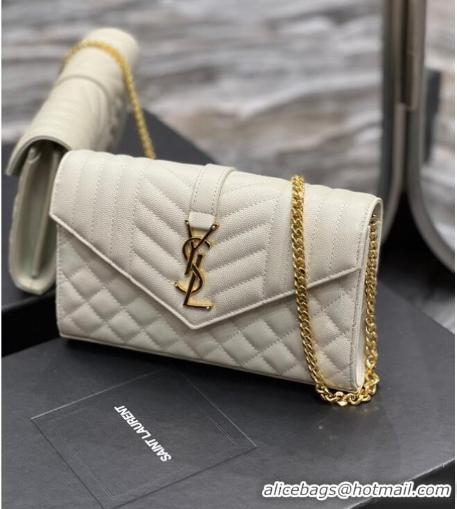 Famous Brand SAINT LAURENT MONOGRAM CHAIN WALLET IN MIX MATELASSE GRAIN DE POUDRE EMBOSSED LEATHER 620280 BEIGE&GOLD