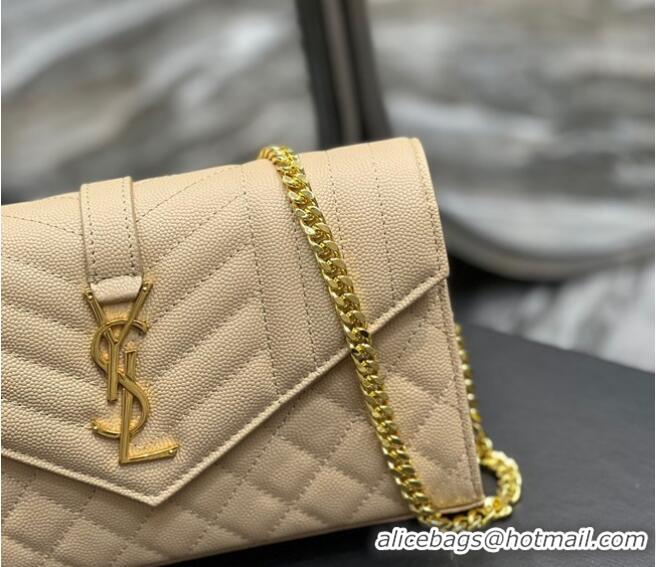 New Style SAINT LAURENT MONOGRAM CHAIN WALLET IN MIX MATELASSE GRAIN DE POUDRE EMBOSSED LEATHER 620280 apricot&GOLD