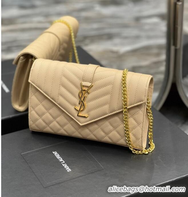 New Style SAINT LAURENT MONOGRAM CHAIN WALLET IN MIX MATELASSE GRAIN DE POUDRE EMBOSSED LEATHER 620280 apricot&GOLD