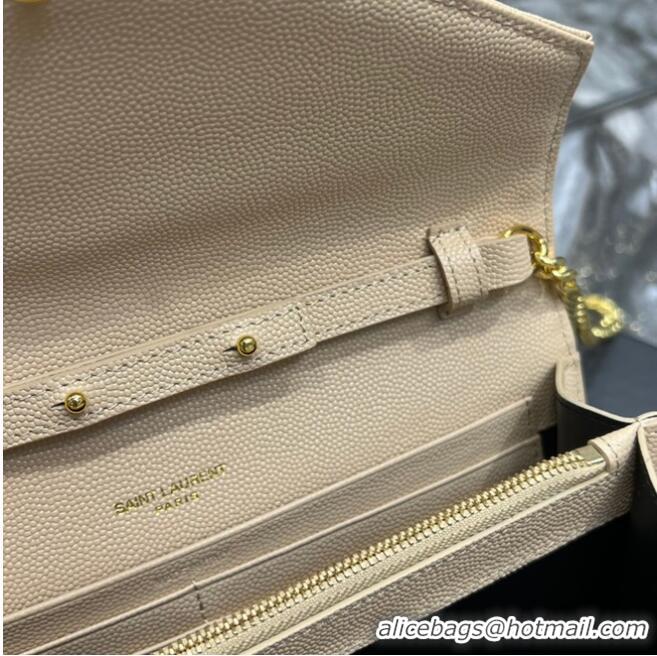 New Style SAINT LAURENT MONOGRAM CHAIN WALLET IN MIX MATELASSE GRAIN DE POUDRE EMBOSSED LEATHER 620280 apricot&GOLD