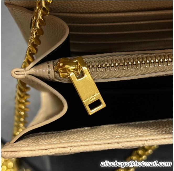 New Style SAINT LAURENT MONOGRAM CHAIN WALLET IN MIX MATELASSE GRAIN DE POUDRE EMBOSSED LEATHER 620280 apricot&GOLD