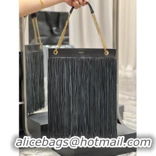 Good Product SAINT LAURENT MEDIUM CHAIN BAG WITH FRINGES 633752 BLACKapricot&GOLD