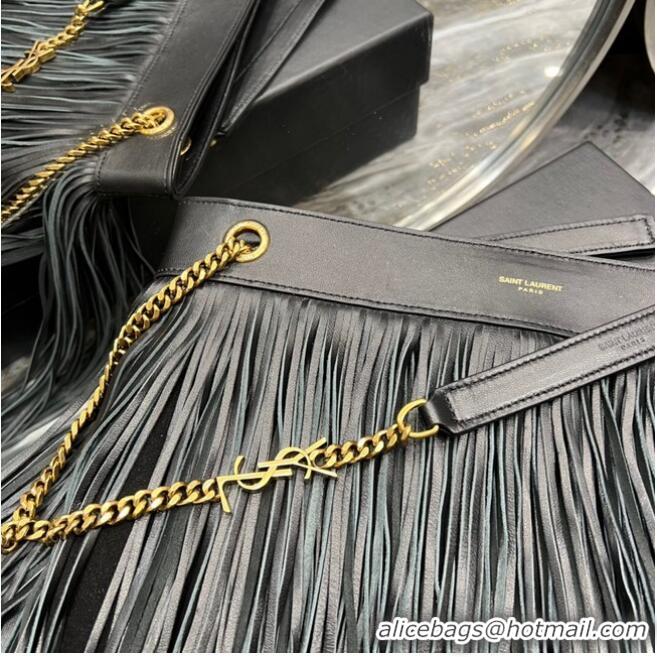 Good Product SAINT LAURENT MEDIUM CHAIN BAG WITH FRINGES 633752 BLACKapricot&GOLD