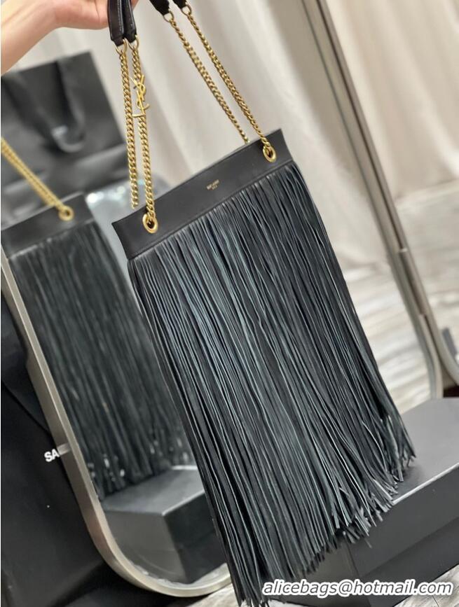 Good Product SAINT LAURENT MEDIUM CHAIN BAG WITH FRINGES 633752 BLACKapricot&GOLD