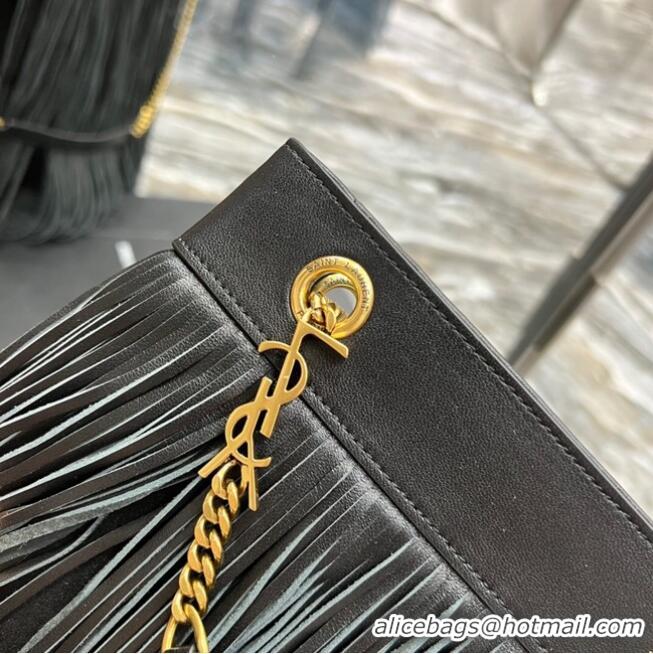 Good Product SAINT LAURENT MEDIUM CHAIN BAG WITH FRINGES 633752 BLACKapricot&GOLD