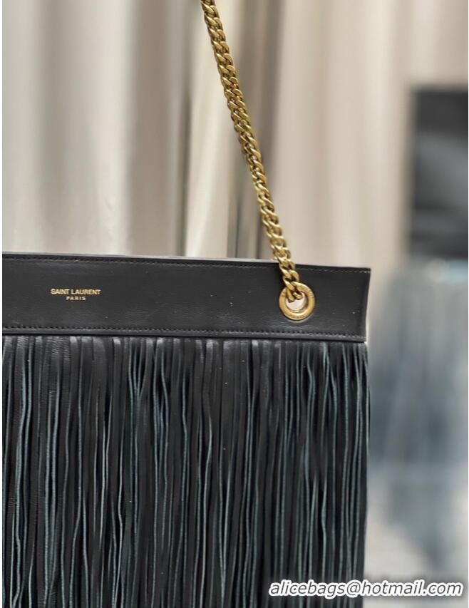 Good Product SAINT LAURENT MEDIUM CHAIN BAG WITH FRINGES 633752 BLACKapricot&GOLD